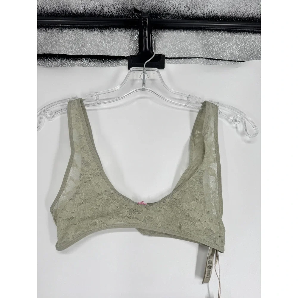 SKIMS Stretch Lace Plunge Bralette Bra Womens Size Small Talc Multi Green